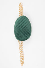 Emerald Velvet Oval Quilted Chainlink Belt Bag - Kittie-Bags
