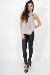 Emilia Grey Tie Neck Top-Tops
