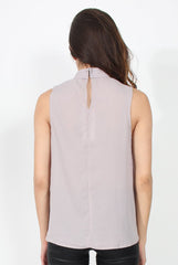 Emilia Grey Tie Neck Top-Tops