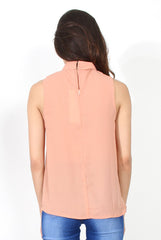 Emilia Nude Tie Neck Top-Tops
