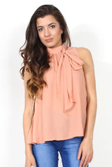 Emilia Nude Tie Neck Top-Tops