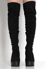 Emilie Black Over The Knee Suede Boots-Boots