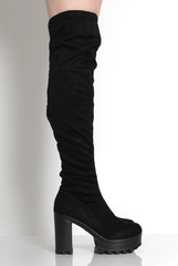 Emilie Black Over The Knee Suede Boots-Boots