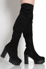 Emilie Black Over The Knee Suede Boots-Boots