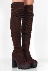 Emilie Brown Over The Knee Suede Boots-Boots