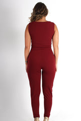 Emily Wine Tie Front Jumpsuit-Jumpsuits