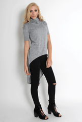 Erin Grey High Neck Dipped Hem Top-Tops