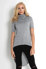 Erin Grey High Neck Dipped Hem Top-Tops