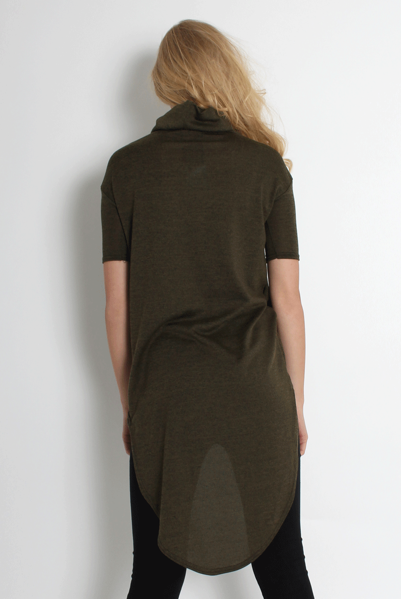 Erin Khaki High Neck Dropped Hem Top-Tops