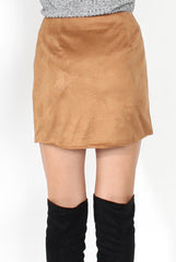 Esmey Camel Suede Zip Up Skirt-Skirts