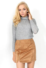 Esmey Camel Suede Zip Up Skirt-Skirts