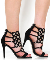 Evan Black Suede Eyelet Heel-Heels