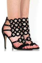 Evan Black Suede Eyelet Heel-Heels