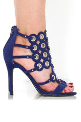 Evan Blue Suede Eyelet Heel-Heels