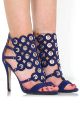 Evan Blue Suede Eyelet Heel-Heels