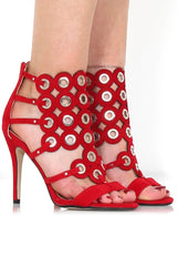 Evan Red Suede Eyelet Heel-Heels