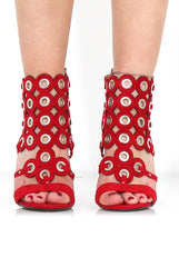 Evan Red Suede Eyelet Heel-Heels