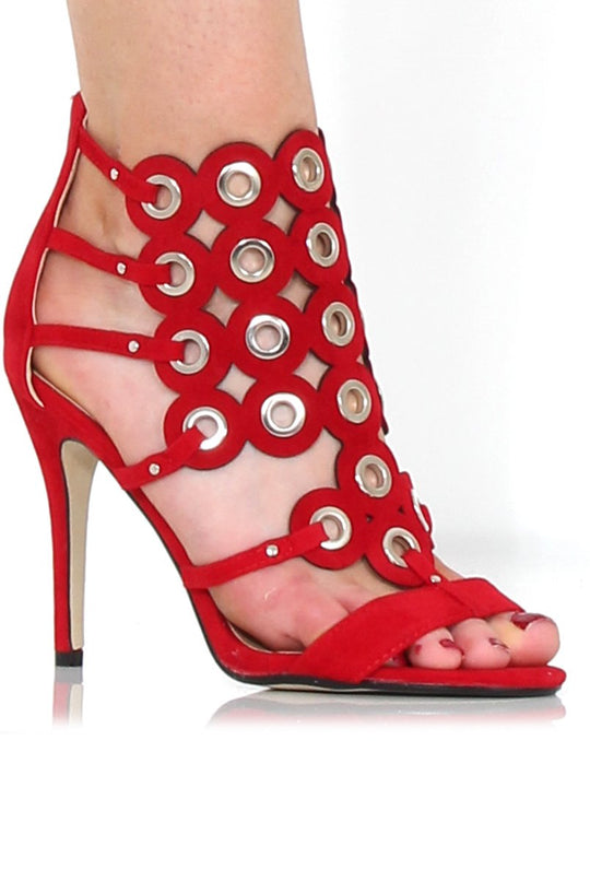 Evan Red Suede Eyelet Heel