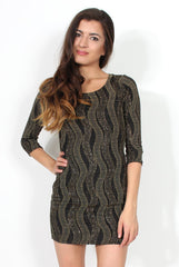 Fae Black & Gold Low Back Dress-Dresses