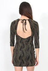 Fae Black & Gold Low Back Dress-Dresses