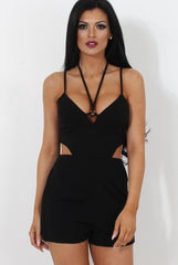 Fai Black Cut Out Halter Neck Playsuit-Playsuits