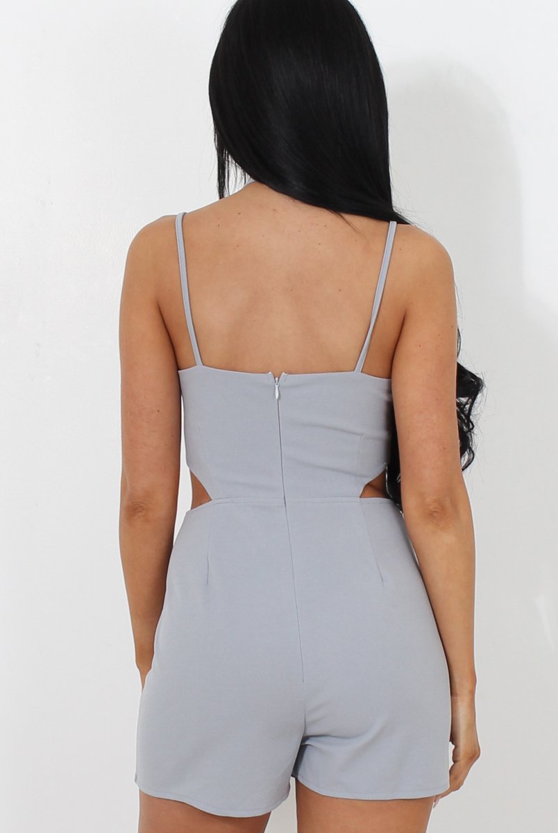 Fai Grey Cut Out Halter Neck Playsuit-Playsuits