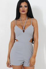 Fai Grey Cut Out Halter Neck Playsuit-Playsuits