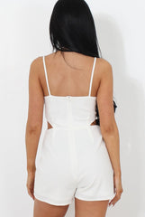 Fai White Cut Out Halter Neck Playsuit-Playsuits