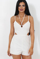 Fai White Cut Out Halter Neck Playsuit-Playsuits