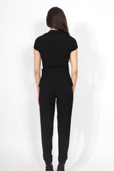 Farrah Black Deep V Jumpsuit-Jumpsuits