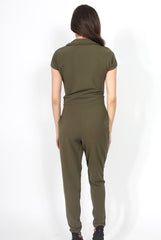 Farrah Khaki Deep V Jumpsuit-Jumpsuits