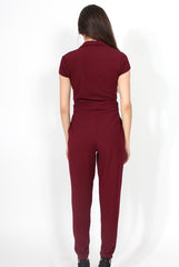 Farrah Wine Deep V Jumpsuit-Jumpsuits