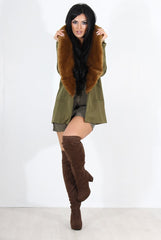 Felicia Khaki Faux Fur Jacket-Jackets