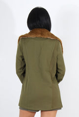 Felicia Khaki Faux Fur Jacket-Jackets