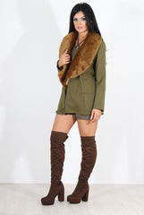 Felicia Khaki Faux Fur Jacket-Jackets