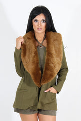 Felicia Khaki Faux Fur Jacket-Jackets