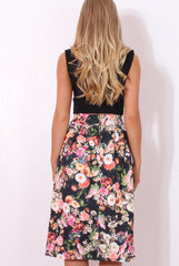 Fergi Black Floral Print Midi Skirt-Skirts