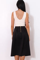 Fergi Black Pleated Midi Skirt-Skirts