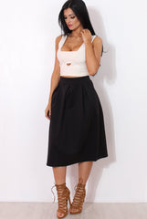 Fergi Black Pleated Midi Skirt-Skirts