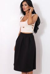 Fergi Black Pleated Midi Skirt-Skirts