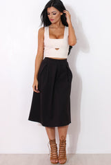 Fergi Black Pleated Midi Skirt-Skirts