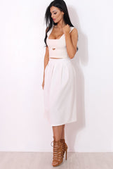 Fergi White Pleated Midi Skirt-Skirts