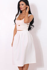 Fergi White Pleated Midi Skirt-Skirts