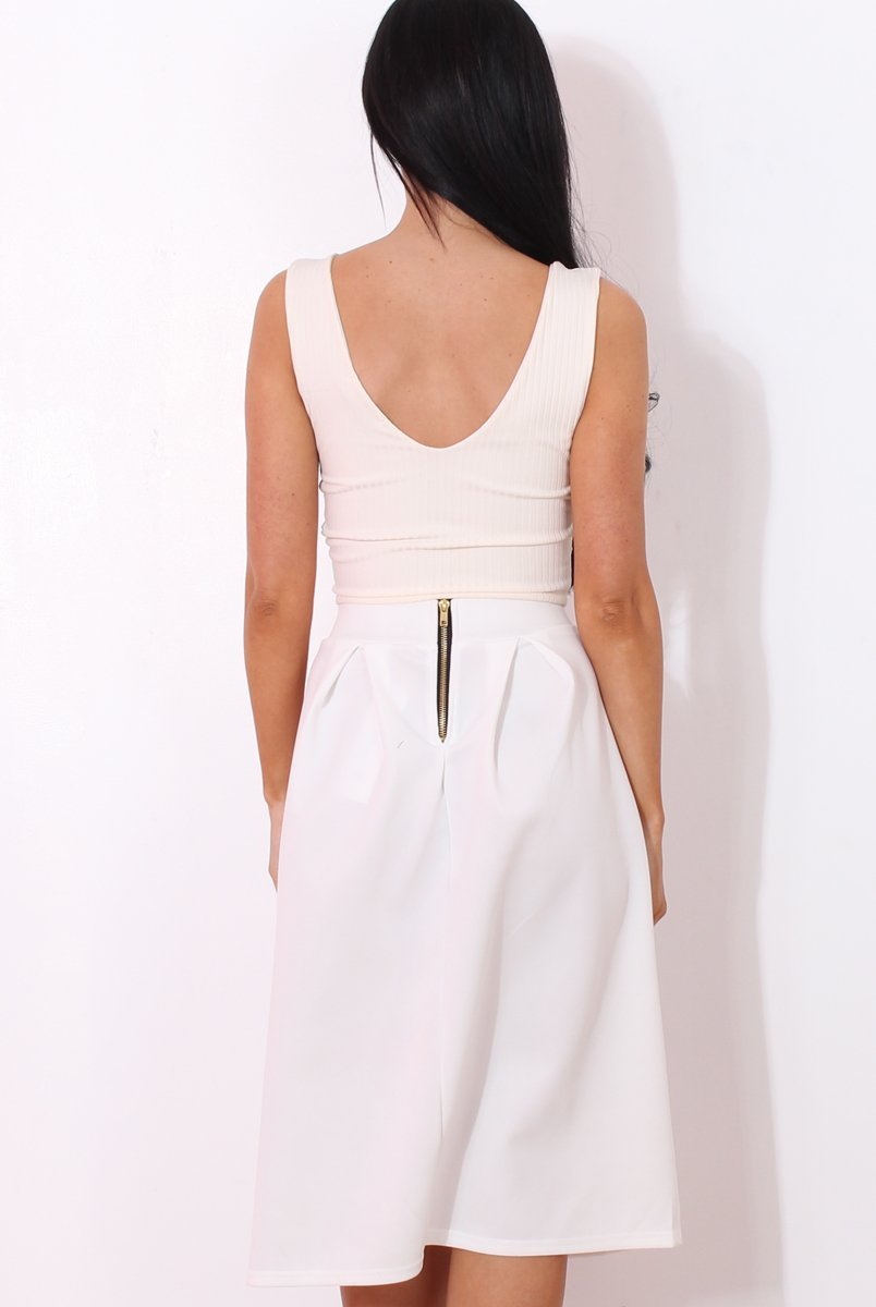 Fergi White Pleated Midi Skirt-Skirts