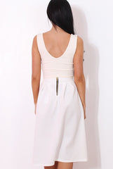 Fergi White Pleated Midi Skirt-Skirts