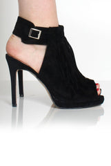 Fern Black Suede Tassel Peep Toe Heels-Heels