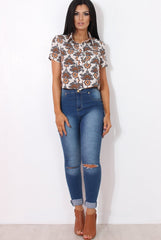 Fern Rust Floral Crop Shirt-Shirts