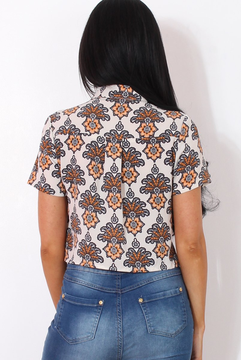Fern Rust Floral Crop Shirt-Shirts