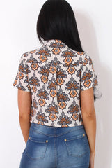 Fern Rust Floral Crop Shirt-Shirts