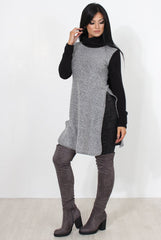 Filipina Grey Sleeveless Side Split Jumper-Knitwear